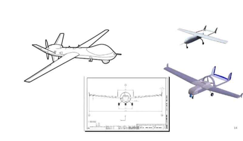 Diseños de la nueva aeronave no tripulada de uso dual con capacidades escalables, exhibida por director ejecutivo de ENAER, Henry Cleveland durante su discurso.